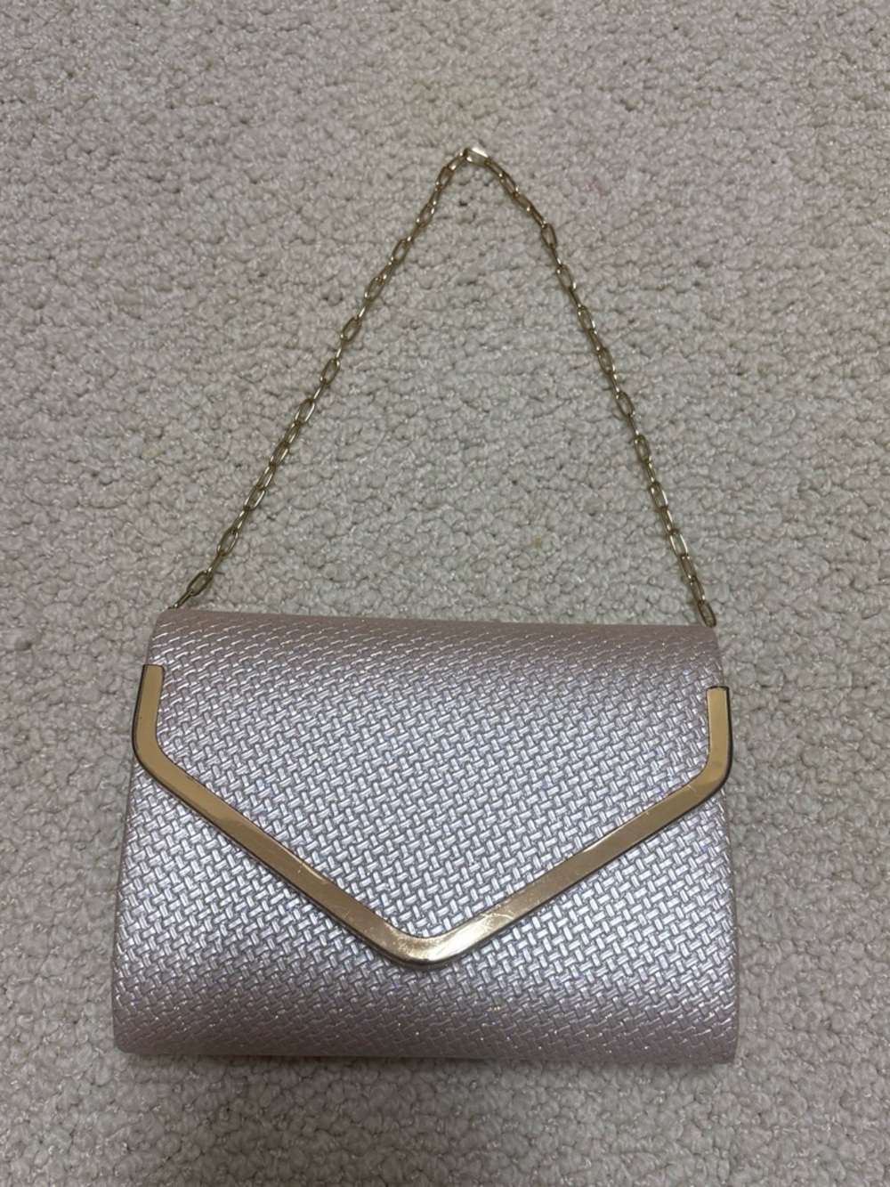 Lulu Townsend Metallic Blush Envelope Clutch with Gold Chain